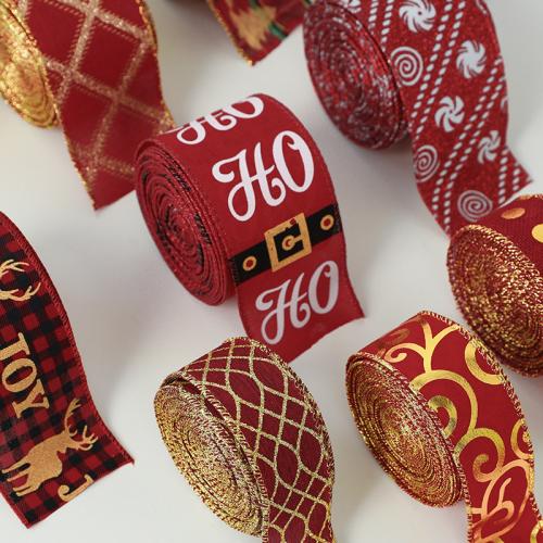 Christmas Ribbons, Cloth, Christmas Design red, wide 6.3cm 