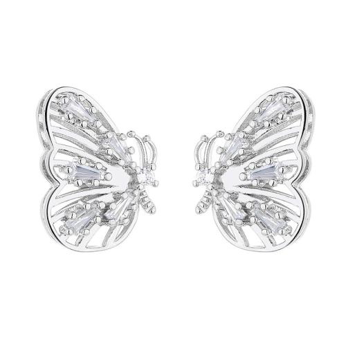 Cubic Zirconia Micro Pave Brass Earring, Butterfly, fashion jewelry & micro pave cubic zirconia & for woman 