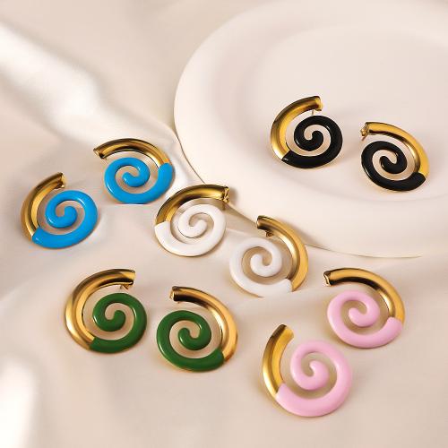 Stainless Steel Stud Earring, 304 Stainless Steel, 18K gold plated, fashion jewelry & for woman & enamel 