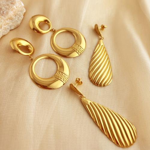 Stainless Steel Drop Earring, 304 Stainless Steel, 18K gold plated, fashion jewelry & for woman, golden 