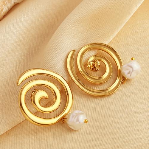 Stainless Steel Drop Earring, 304 Stainless Steel, with Plastic Pearl, fashion jewelry & for woman, golden 