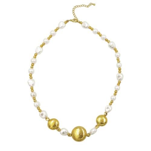 Collier de perles en plastique, laiton, avec perle de plastique, avec 2 Inch chaînes de rallonge, Placage de couleur d'or, bijoux de mode & pour femme, plus de couleurs à choisir Environ 17 pouce, Vendu par PC