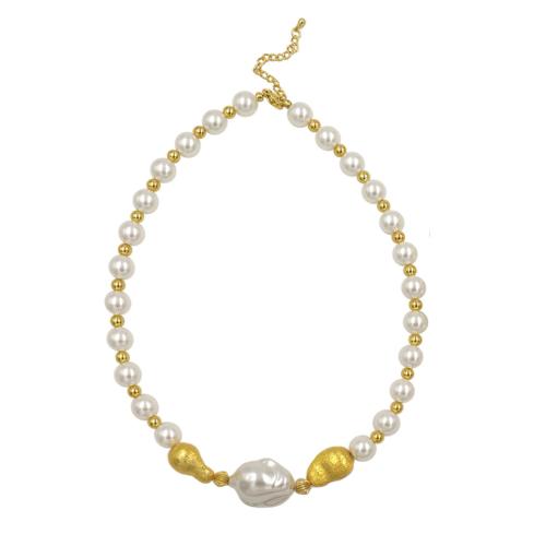 Collier de perles en plastique, perle de plastique, avec laiton, avec 2 Inch chaînes de rallonge, Placage de couleur d'or, bijoux de mode & pour femme, plus de couleurs à choisir Environ 17 pouce, Vendu par PC