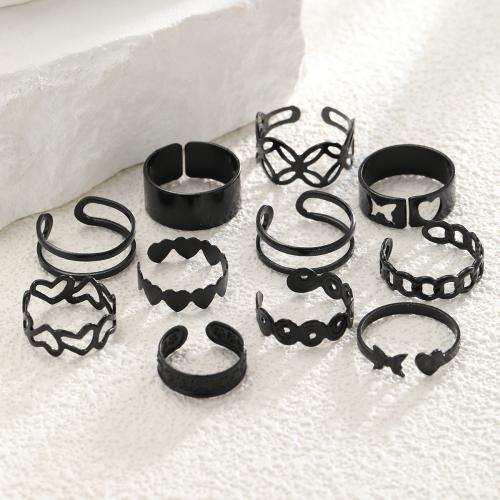 Zink-Legierung Ring Set, Zinklegierung, plattiert, 11 Stück & für Frau & hohl, schwarz, verkauft von setzen