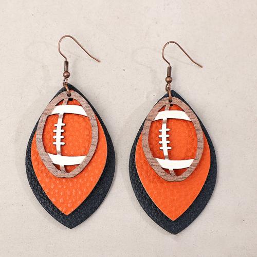 Fashion Create Jewelry Earring, PU Leather, with Wood & Zinc Alloy, printing, fashion jewelry & for woman 