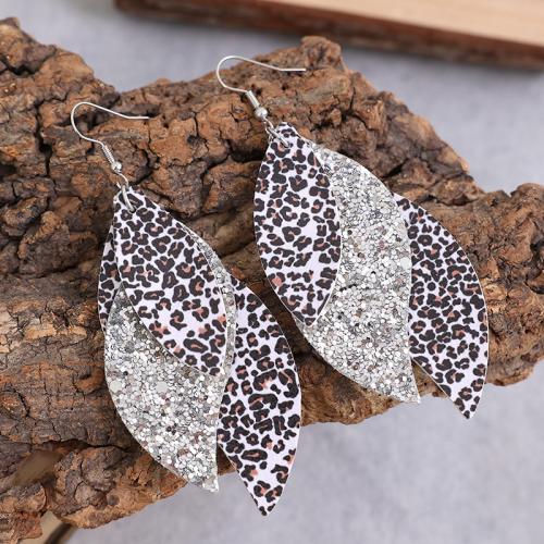 Fashion Create Jewelry Earring, PU Leather, with Zinc Alloy, Teardrop, fashion jewelry & for woman 