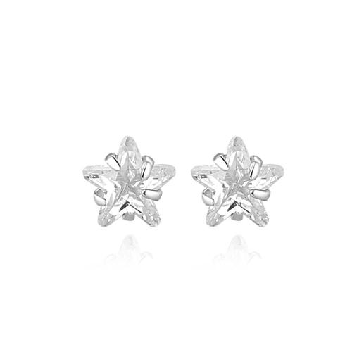 Silver Earring Zircon pavent Sterling, argent sterling 925, étoile, pavé de micro zircon & pour femme, couleur platine Vendu par paire