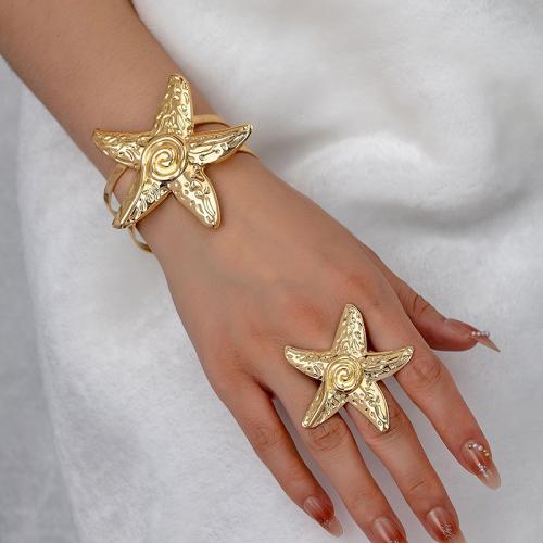 Fashion Zinc Alloy Jewelry Sets, cuff bangle & finger ring, Starfish, plated, for woman, gold 