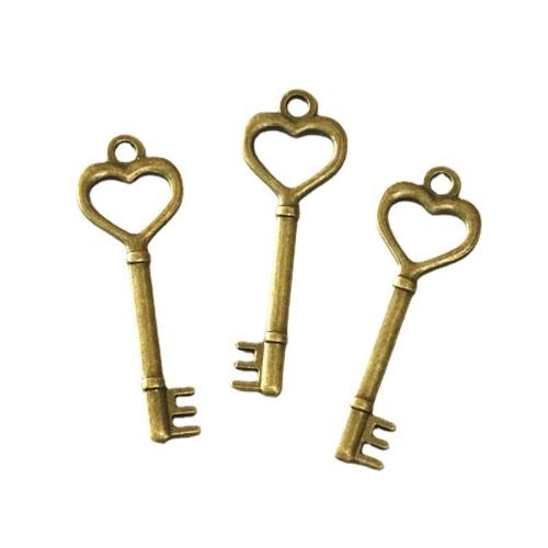 Zinc Alloy Key Pendants, antique brass color plated, DIY [