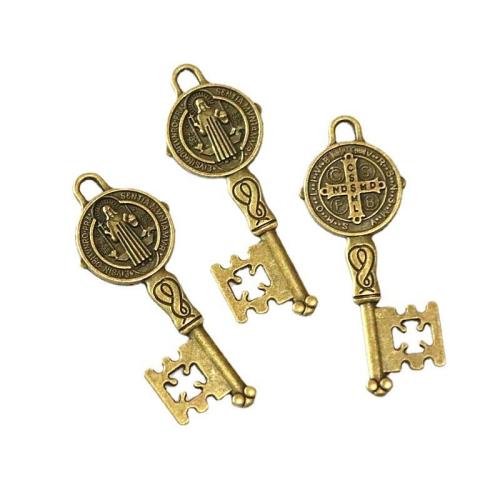 Zinc Alloy Key Pendants, antique brass color plated, DIY [