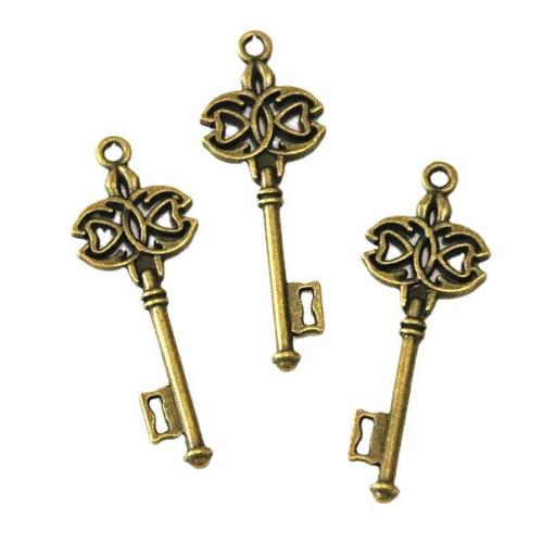 Zinc Alloy Key Pendants, antique brass color plated, DIY [