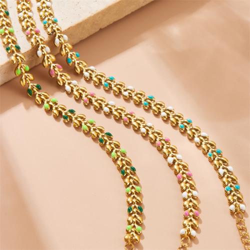 Stainless Steel Chain Bracelets, 304 Stainless Steel, with 4cm extender chain, fashion jewelry & for woman & enamel, golden Approx 16 cm 