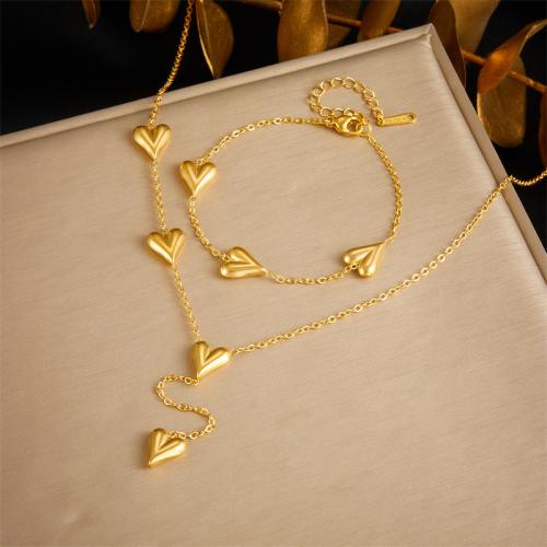 Fashion Stainless Steel Jewelry Sets, 304 Stainless Steel, Heart, fashion jewelry & for woman, golden 