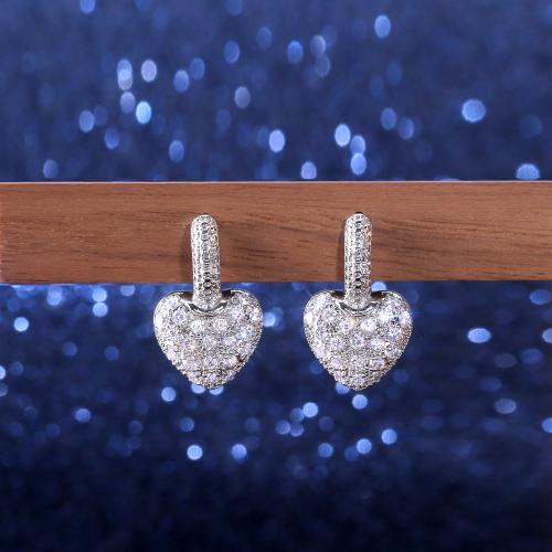 Cubic Zirconia Micro Pave Brass Earring, Heart, fashion jewelry & micro pave cubic zirconia & for woman, 25mm 