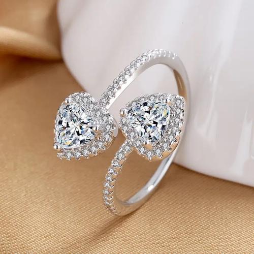 Cubic Zirconia Micro Pave Brass Finger Ring, Heart, fashion jewelry & micro pave cubic zirconia & for woman [