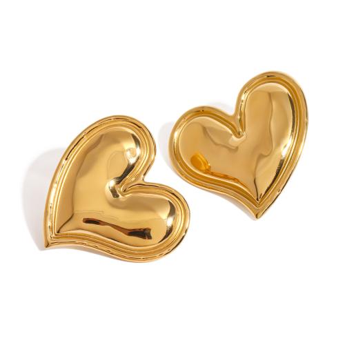 Stainless Steel Stud Earring, 304 Stainless Steel, Heart, 18K gold plated, fashion jewelry & for woman, golden 