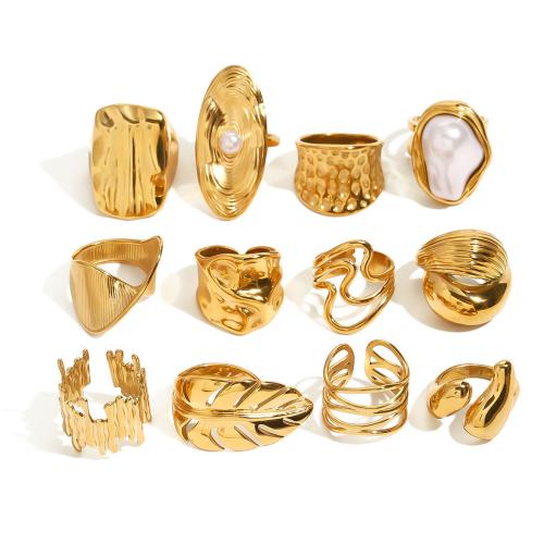 Edelstahl Fingerring, 304 Edelstahl, mit Kunststoff Perlen, Vakuum-Ionen-Beschichtung, Modeschmuck & verschiedene Stile für Wahl & für Frau, goldfarben, verkauft von PC