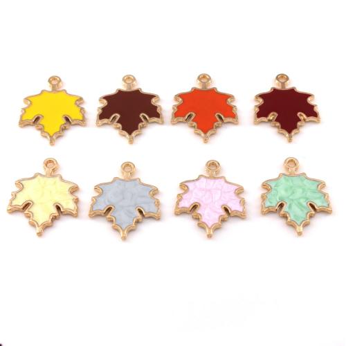 Zinc Alloy Enamel Pendants, Maple Leaf, gold color plated, DIY Approx [