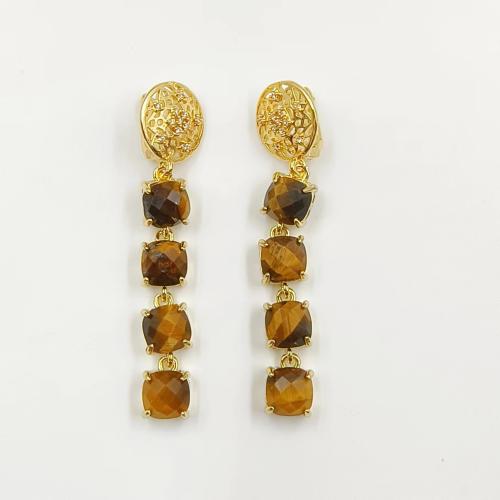 Gemstone Drop Earring, Brass, with Gemstone, gold color plated, fashion jewelry & for woman 59.42mm [