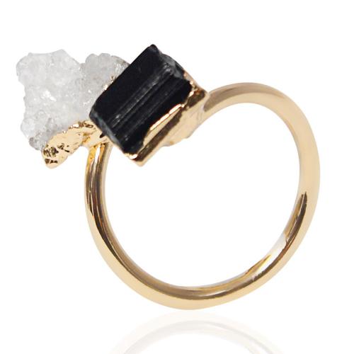 Bague en quartz, laiton, avec Schorl & améthyste, Placage de couleur d'or, Réglable & bijoux de mode & pour femme, plus de couleurs à choisir, Diamètre inté Environ 21mm, Vendu par PC