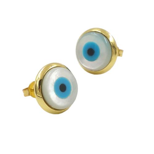 Pendientes de mal de ojo, metal, con Nácar, chapado en color dorado, Joyería & para mujer, 10x10mm, Vendido por Par