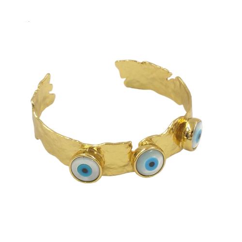 Mal pulsera ojo, metal, con Nácar, chapado en color dorado, Ajustable & Joyería & para mujer, diámetro interior:aproximado 57mm, Vendido por UD