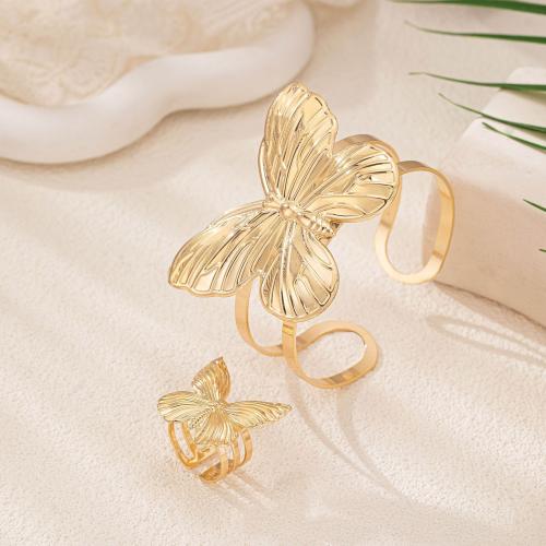 Fashion Zinc Alloy Jewelry Sets, cuff bangle & finger ring, Butterfly, plated, for woman, gold 