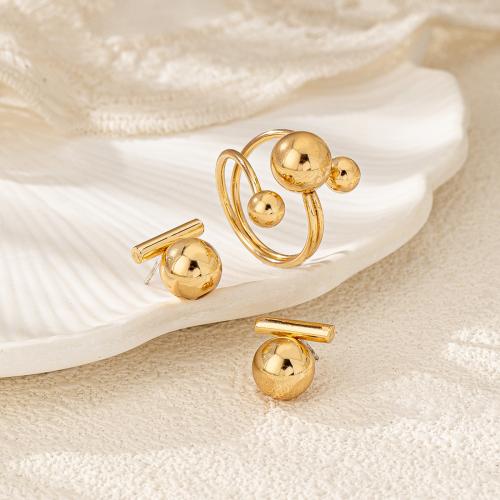 Fashion Zinc Alloy Jewelry Sets, Stud Earring & finger ring, plated, for woman, gold 