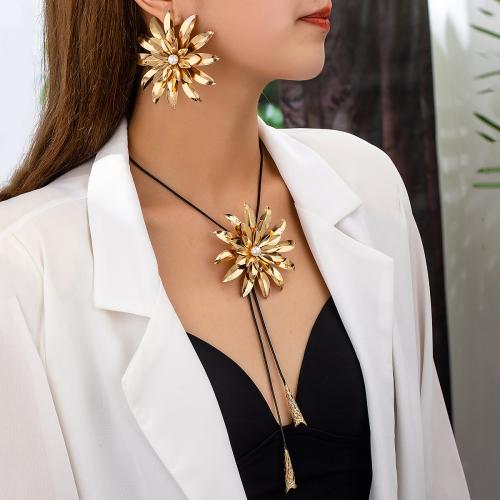 Fashion Zinc Alloy Jewelry Sets, Stud Earring & necklace, with Wax Cord & Plastic Pearl, plated, for woman, gold 