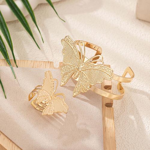 Fashion Zinc Alloy Jewelry Sets, bangle & finger ring, Butterfly, plated, for woman, gold 