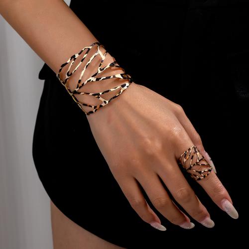 Fashion Zinc Alloy Jewelry Sets, cuff bangle & finger ring, plated, for woman, gold 