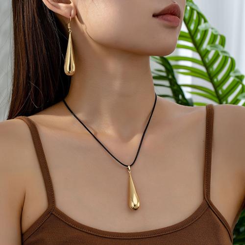 Fashion Zinc Alloy Jewelry Sets, earring & necklace, with Wax Cord, plated, for woman, gold 