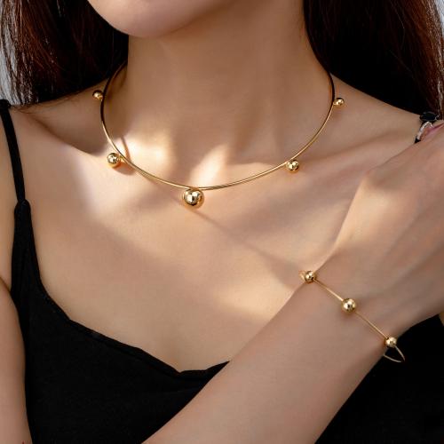 Fashion Zinc Alloy Jewelry Sets, collar & wrist wreath, plated, three pieces & for woman, gold 