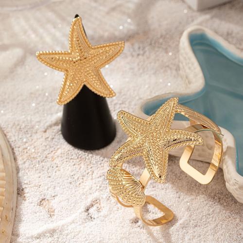 Fashion Zinc Alloy Jewelry Sets, cuff bangle & finger ring, Starfish, plated, for woman, gold 