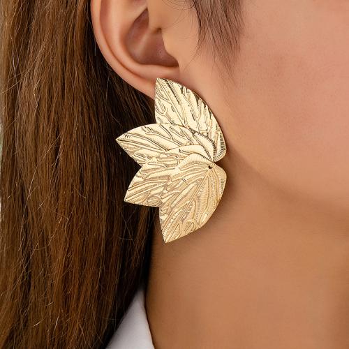 Zinc Alloy Stud Earring, Leaf, plated, for woman, gold 