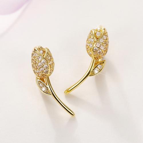 Cubic Zirconia Micro Pave Brass Earring, Rose, fashion jewelry & micro pave cubic zirconia & for woman 20mm 