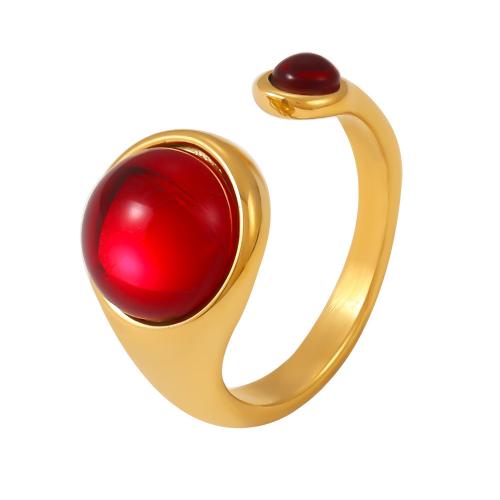 Gemstone Stainless Steel Finger Ring, 304 Stainless Steel, with Garnet, fashion jewelry & for woman US Ring 