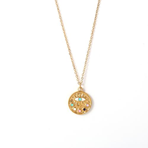 Cubic Zirconia Stainless Steel Necklace, 304 Stainless Steel, with 5cm extender chain & micro pave cubic zirconia & for woman & enamel, golden, 16mm Approx 40 cm 