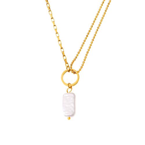 Stainless Steel Jewelry Necklace, 304 Stainless Steel, with Plastic Pearl, with 5cm extender chain, 18K gold plated, fashion jewelry & for woman, golden Approx 37 cm 