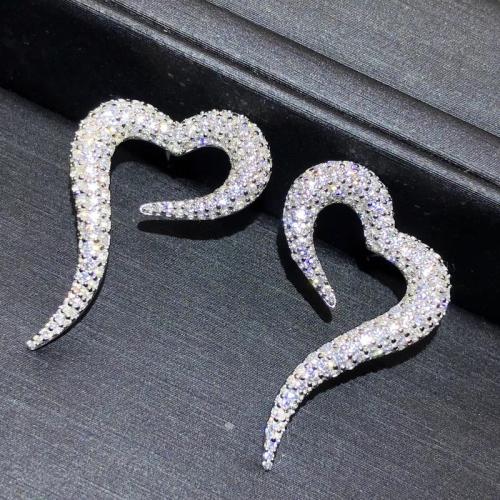 Cubic Zirconia Micro Pave Brass Earring, Heart, fashion jewelry & micro pave cubic zirconia & for woman 