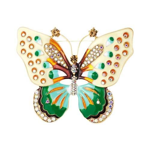 Rhinestone Zinc Alloy Brooch, Butterfly, for woman & enamel & with rhinestone 