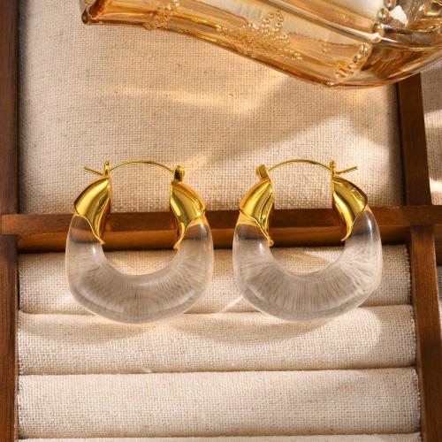 Brass Drop Earring, with Resin, fashion jewelry & for woman [