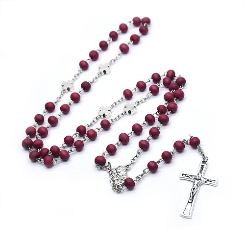 Rosary Necklace, Wood, with Zinc Alloy, Cross, silver color plated, fashion jewelry & Unisex Approx 56 cm [