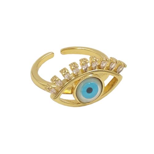 Evil Eye Jewelry Finger Ring, Brass, with Shell, gold color plated, Adjustable & fashion jewelry & Unisex & micro pave cubic zirconia US Ring 