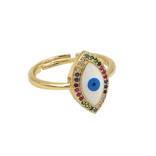 Evil Eye Jewelry Finger Ring, Brass, with Shell, gold color plated, Adjustable & fashion jewelry & micro pave cubic zirconia & for woman US Ring 