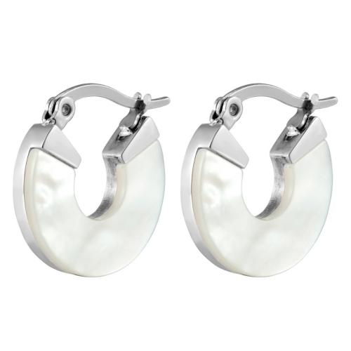 Titanium Steel Lever Back Earring, with White Shell, plated, fashion jewelry & for woman 