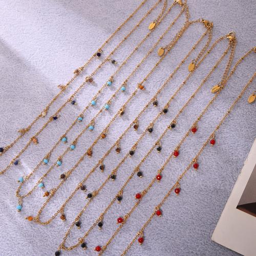 Stainless Steel Jewelry Necklace, 304 Stainless Steel, with Natural Stone, with 5cm extender chain, 18K gold plated, fashion jewelry & for woman Approx 40 cm 