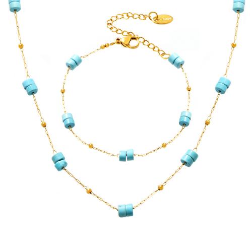 Turquoise Stainless Steel Jewelry Sets, 304 Stainless Steel, with turquoise, plated, fashion jewelry & for woman, golden 