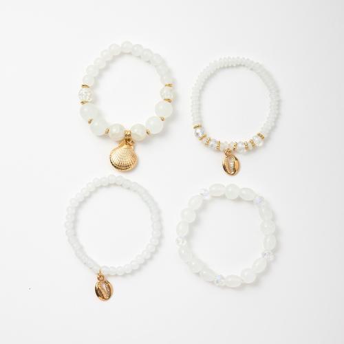 Pulseras acrílico de la aleación de Zinc, con Cuentas de vidrio & Hilo elástico & Acrílico, 4 piezas & Joyería & para mujer, beige, Vendido por Set[