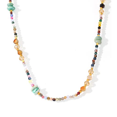 Stainless Steel Jewelry Necklace, 304 Stainless Steel, with Natural Stone & Crystal, with 1.9 Inch extender chain, plated, fashion jewelry & for woman, multi-colored Approx 15.7 Inch 